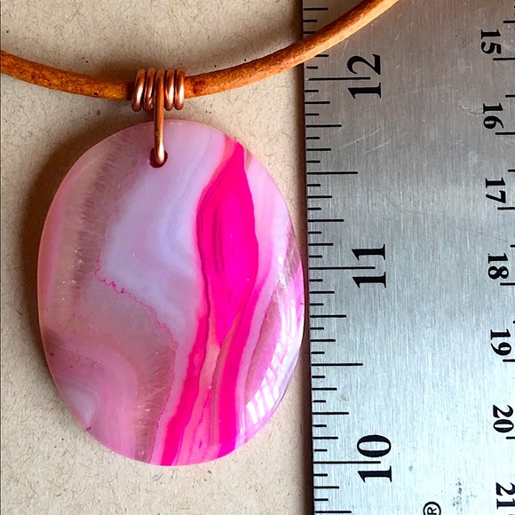 NEW Polished Agate Stone Pendant Copper Wire Wrap 16" Boho Choker Necklace - Picture 8 of 10